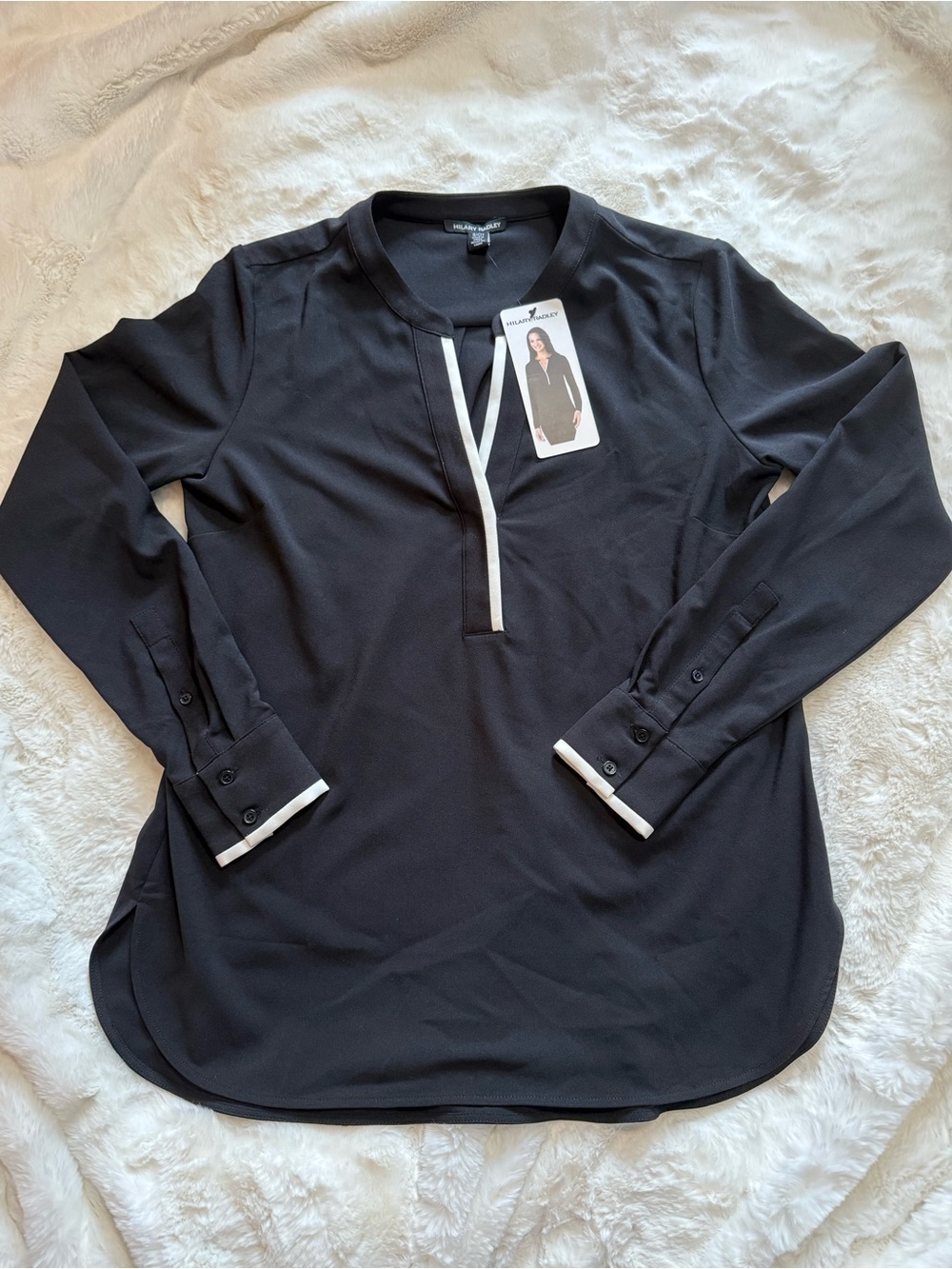 NWT Hilary Radley Black Blouse with White Trim